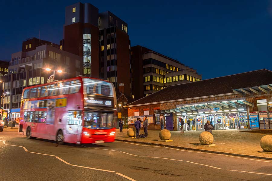 Bromley town centre at night