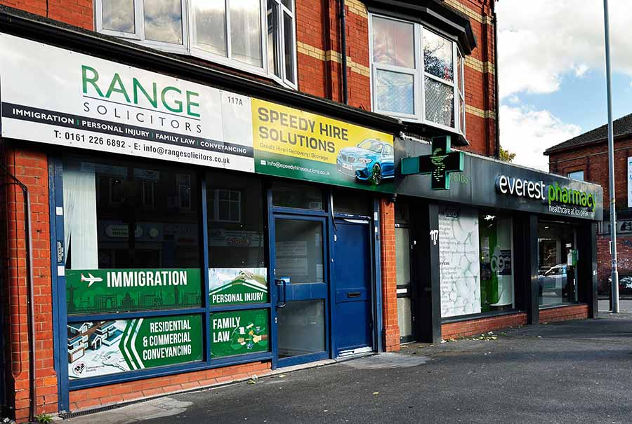 The outside of a small high street solicitor in Manchester