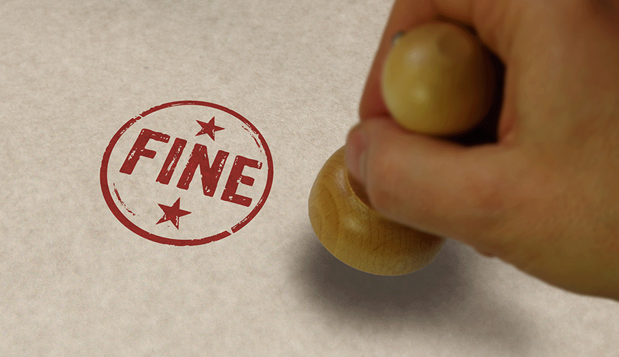 A red ink stamp with the word fine