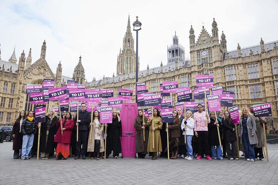 Refuge campaigners outside the houses of parliament