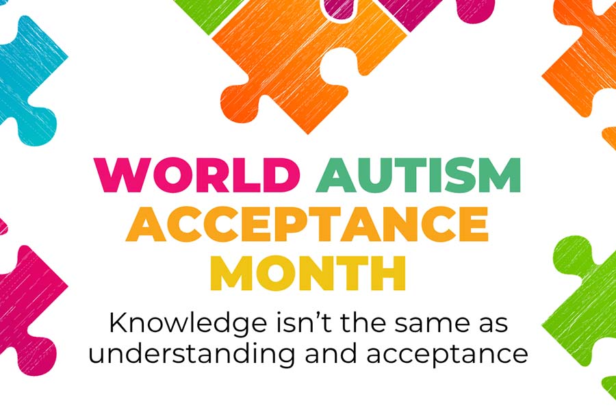 A World Autism Acceptance logo in bright colours