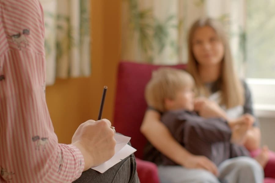 Mother and child in social services setting