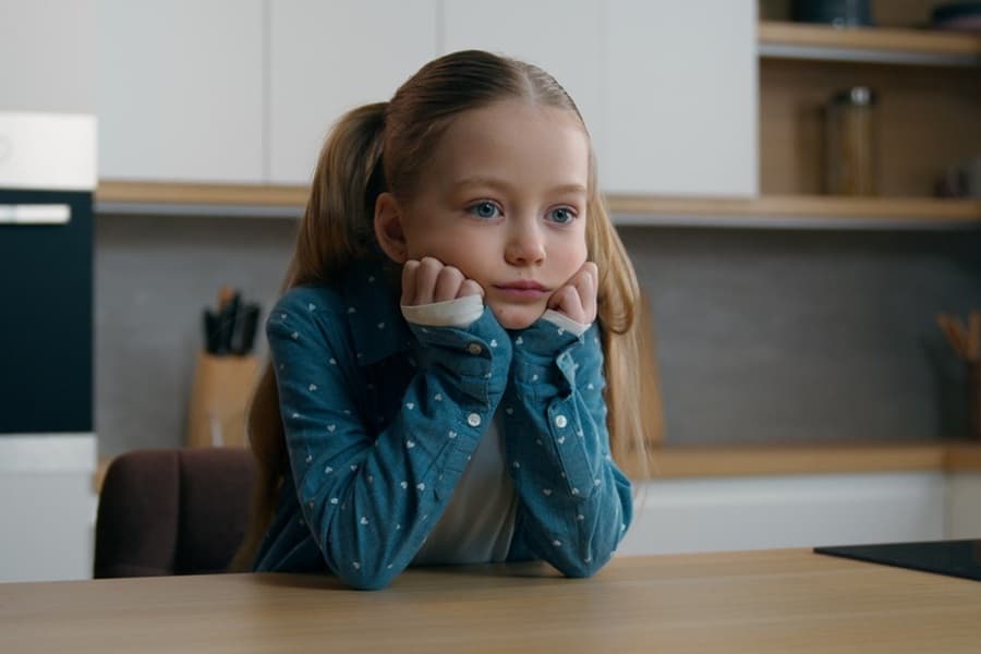 Frustrated grief worried little offended Caucasian sad upset bored child girl