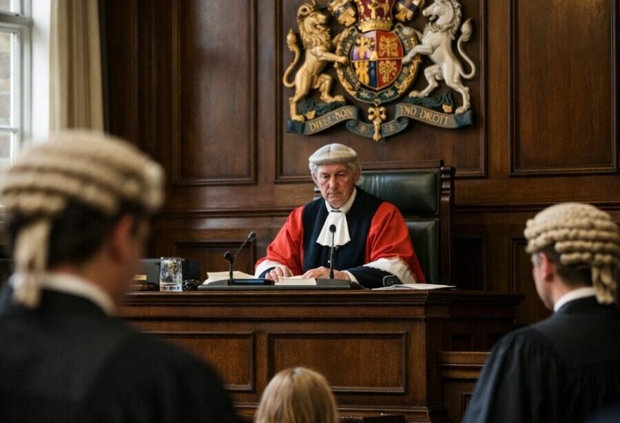 Courtroom judge and barristers